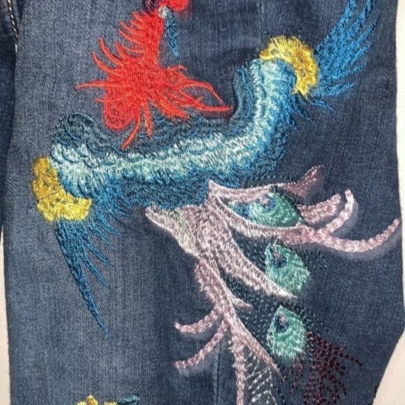 Free People Embroidered Skinny Fit Jeans 28 Blue Cotton Blend Womens Stylish Cas - Picture 7 of 15